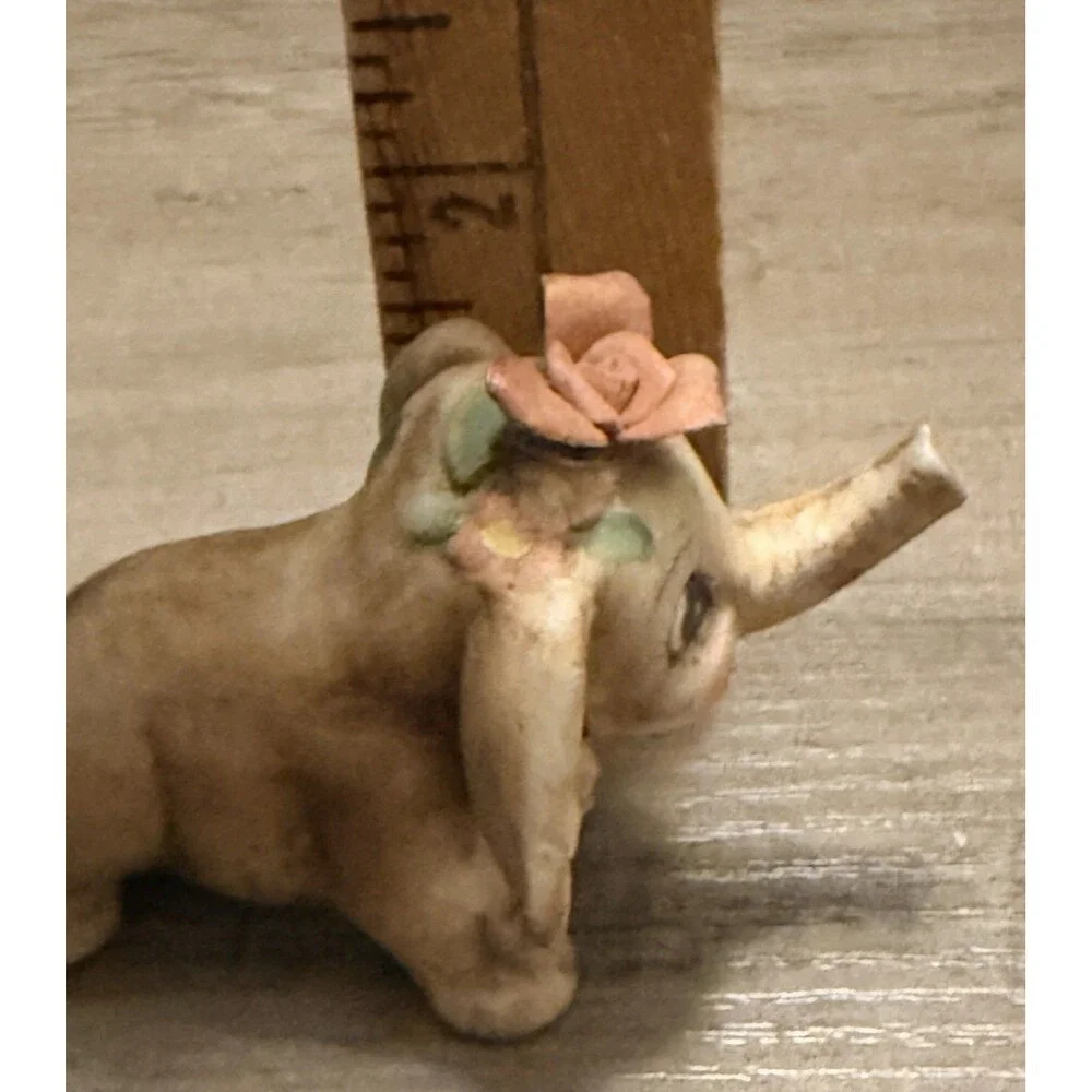 Vintage Porcelain Baby Elephant With Flowers On Head Anthropomorphic Korea